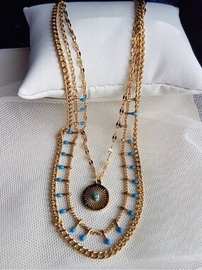 Symbolic Gold Layered Evil Eye Contemporary Necklace Stainless Steel NEW